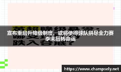 宣布重启升降级制度，或将使得球队拼尽全力赛季末扭转命运